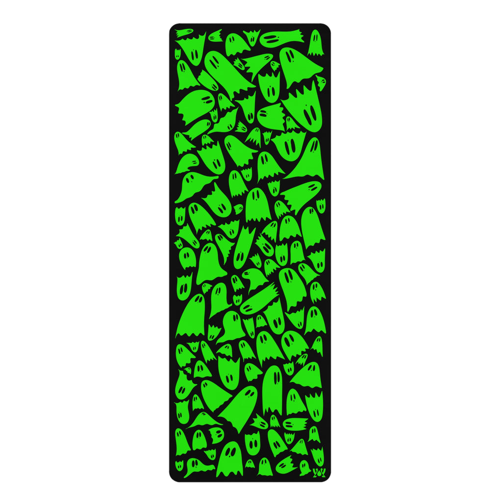 Halloween Green Ghost Pattern Yoga Mat — Non‑Slip Rubber Exercise Mat