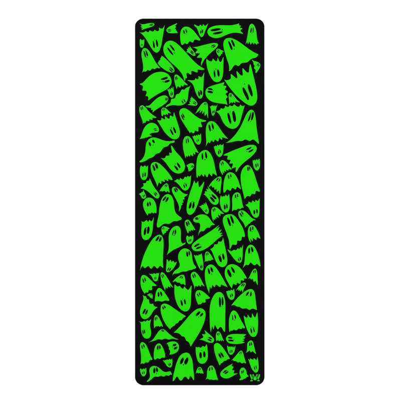 Halloween Green Ghost Pattern Yoga Mat — Non‑Slip Rubber Exercise Mat
