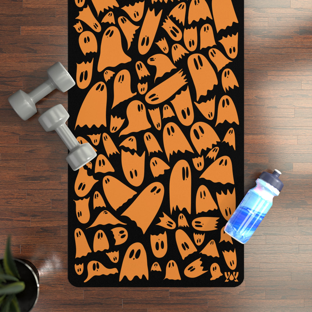 Halloween Ghosts Rubber Yoga Mat — Orange & Black Spooky Pattern