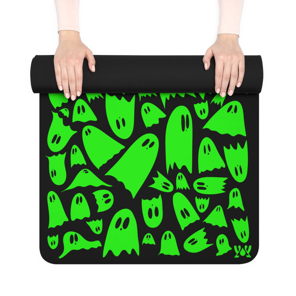 Halloween Green Ghost Pattern Yoga Mat — Non‑Slip Rubber Exercise Mat