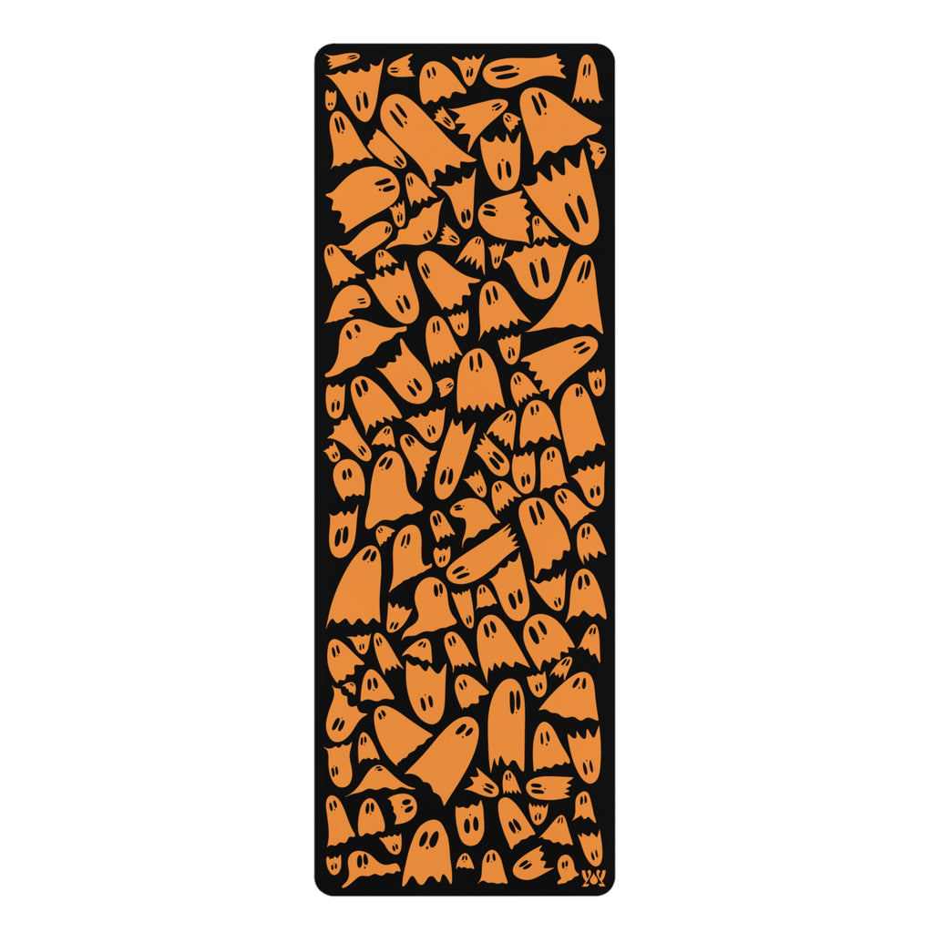 Halloween Ghosts Rubber Yoga Mat — Orange & Black Spooky Pattern