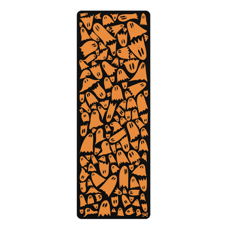 Halloween Ghosts Rubber Yoga Mat — Orange & Black Spooky Pattern