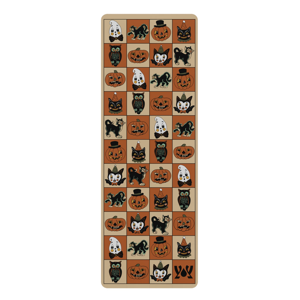 Halloween Cats & Pumpkins, Ghosts & Ghouls Rubber Yoga Mat — Festive Fall Yoga Mat