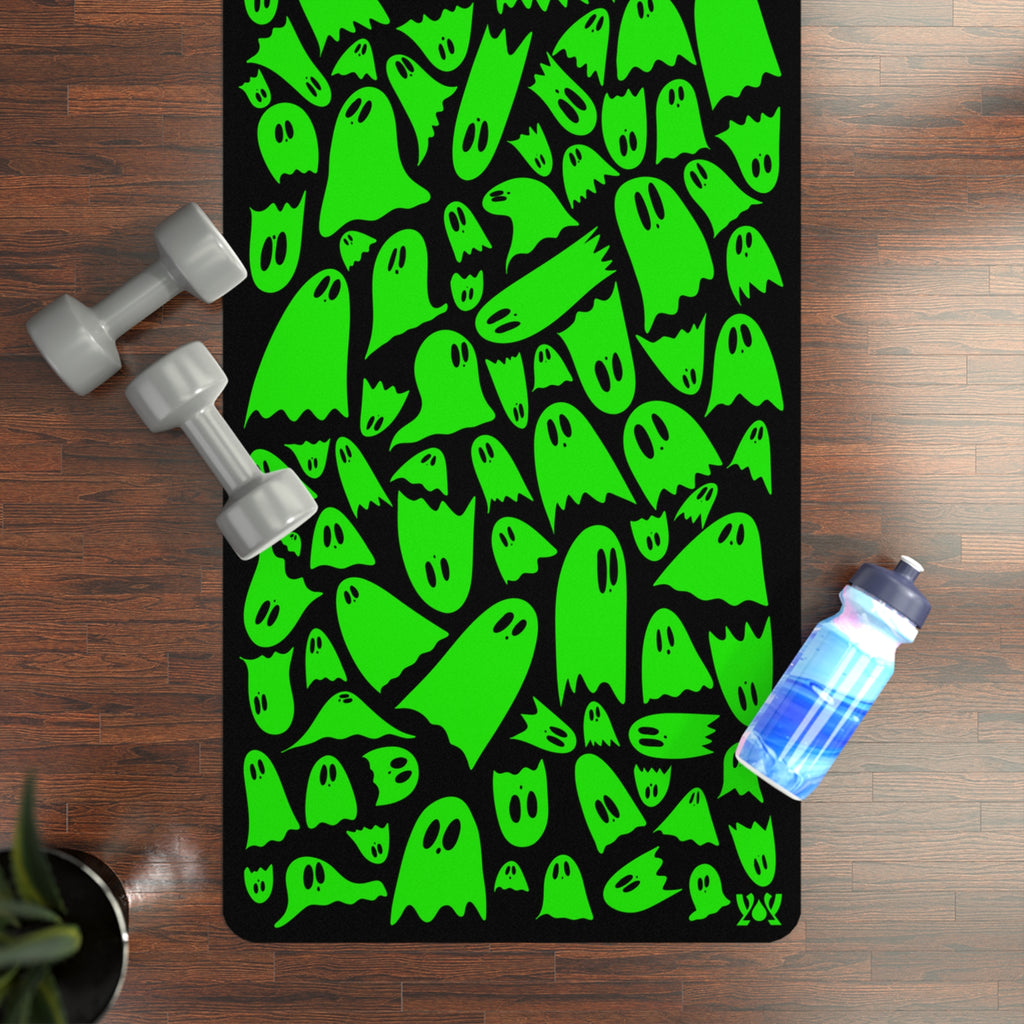 Halloween Green Ghost Pattern Yoga Mat — Non‑Slip Rubber Exercise Mat